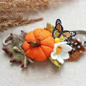 Fall orange pumpkin baby headband, Halloween birthday party, flowers autumn headband, pumpkin crown,  orange kids headband, pumpkin costume