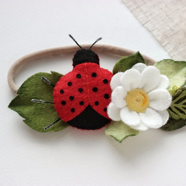 Ladybug headband, summer chamomile headband, first birthday headband, summer kids party, gift girl's birthday, white flower headband, forest