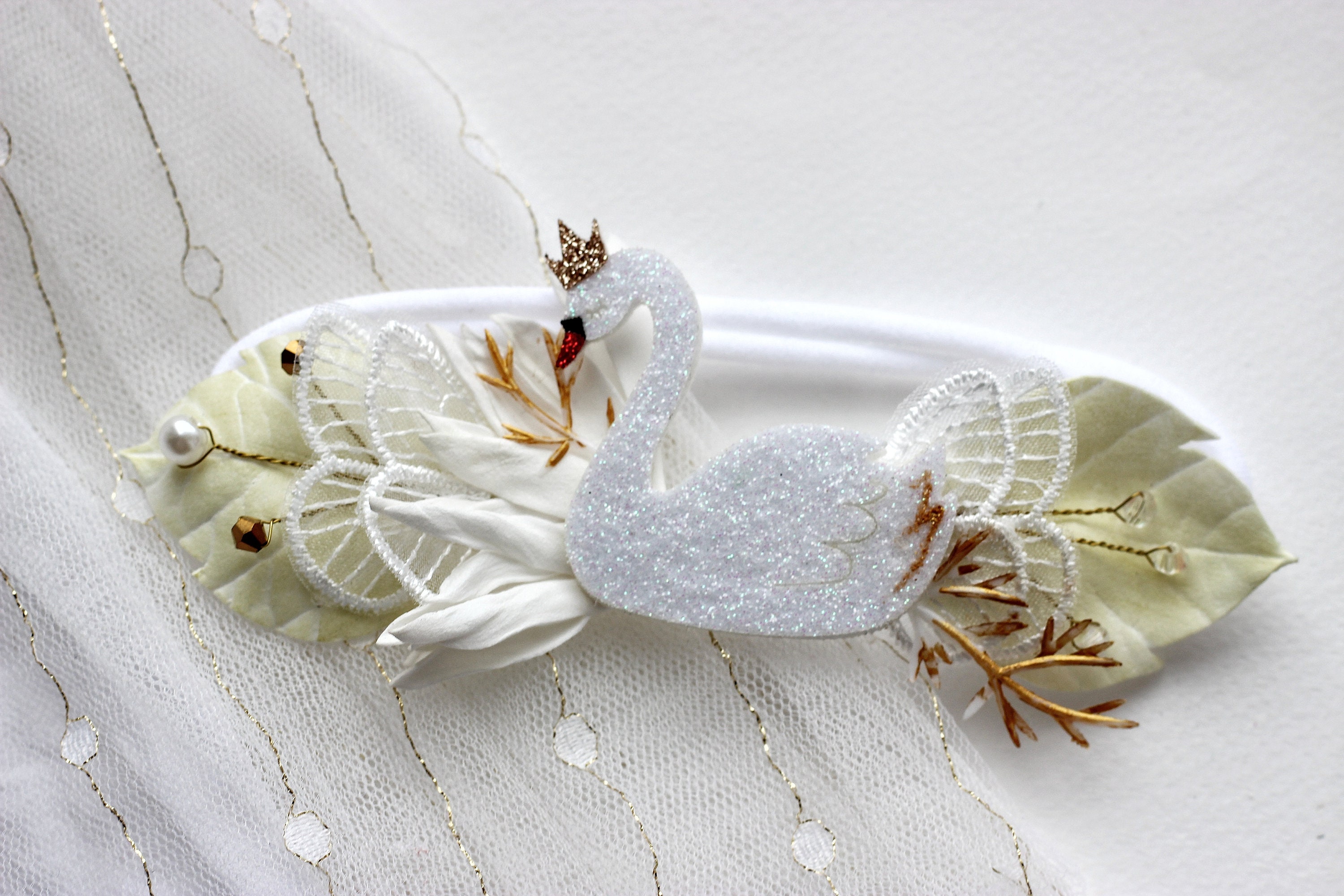Christmas White Swan Headband, White Christmas Headpiece, Princess Tiara Amazon.com: Beaupretty Swan Tiara White Swan Crown Pearl  main image 4