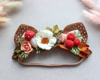 Deer flower crown, woodland deer headband, deer fawn ears, first birthday party, autumn photo prop, birthday Photoshop, newborn headband