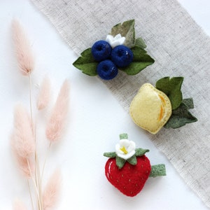 Bilberry hair clip, blueberry barrette, lemon hair accessory, strawberry hair clip, summer birthday party, berries barrette, summer clips