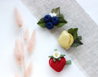 Bilberry hair clip, blueberry barrette, lemon hair accessory, strawberry hair clip, summer birthday party, berries barrette, summer clips