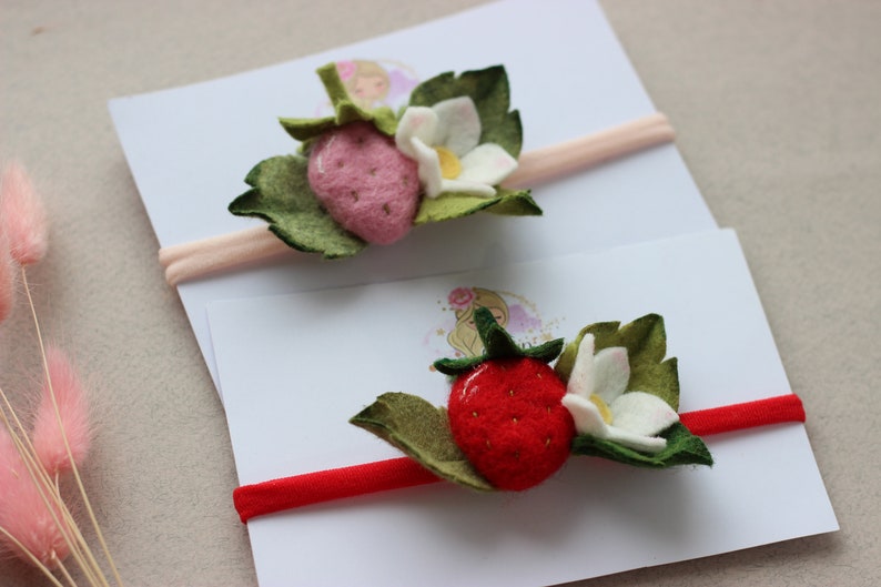 Red strawberry headband, pink strawberry hair clips, red sparkly berry headband, summer fruit hair accessories, summer birthday party image 3