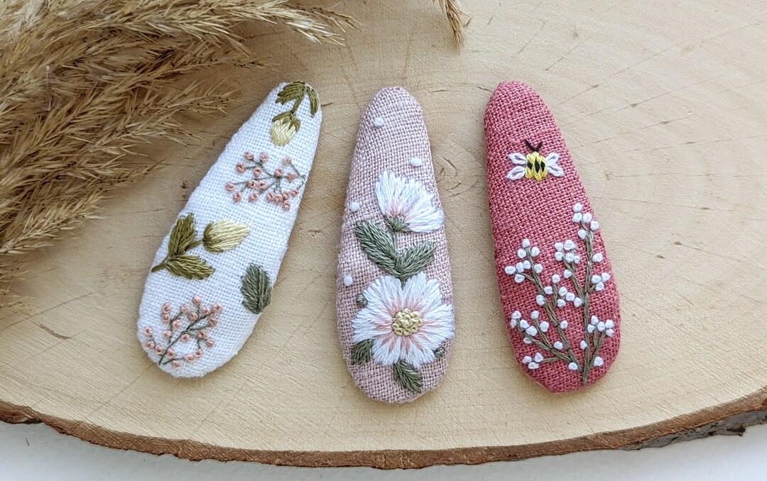 Embroidered Hair Clip, Flowers Baby Barrette, White Flower Clip ...
