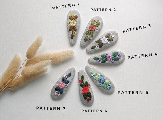 Embroidery Hair Clip, White Flowers Barrette, Purple Snap Clip