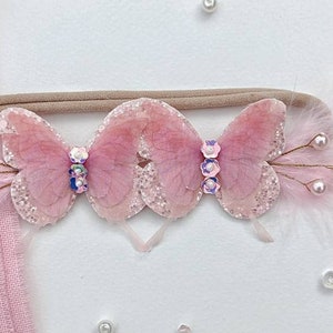 Rosa Schmetterling Baby Stirnband, Schmetterling Kopfschmuck, Kristall Kopfschmuck, Schmetterling Geburtstag Party, erster Geburtstag Prinzessin, Schmetterling Schmuck