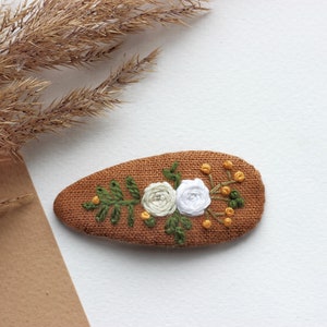 Mushroom hair clip, mushroom jewelry, strawberry snap clip,flowers barrette, toadstool clips, fly agaric accessories, embroidered hair clip Flowers clip