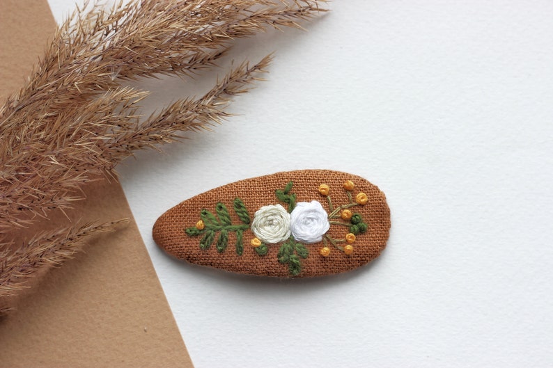 Mushroom hair clip, mushroom jewelry, strawberry snap clip,flowers barrette, toadstool clips, fly agaric accessories, embroidered hair clip Flowers clip