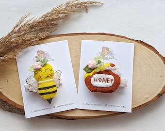 Bee and honey hair clips, bee birthday party, bee barrette, summer hair accessory, honey jewelry, bee baby look