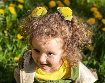 Pinzas para el cabello de diente de león, flores de verano amarillas, accesorios para el cabello con flores, fiesta de cumpleaños de verano, accesorio fotográfico de verano, regalo de cumpleaños para niña