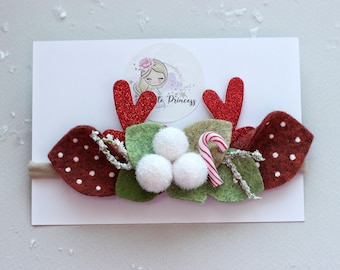 Christmas baby deer headband, Christmas candy cane headband, first Christmas, woodland deer headband, deer fawn ears, first birthday party,