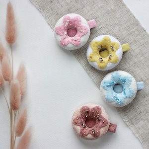 Donut hair clips, donut hair bow, food barrette, toddler hair clips, baby hair accessories, donut birthday party, sprinkles donut jewelry