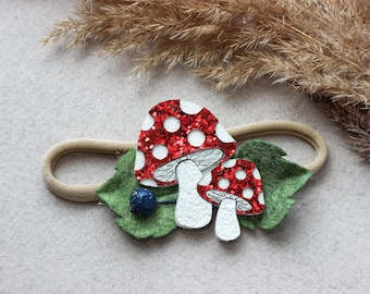 Autumn mushroom headband, woodland birthday party, toadstool baby accessories, mushroom jewelry, first mushroom birthday, fly agaric crown