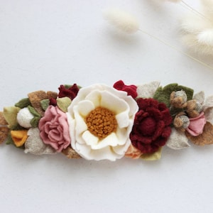 October Flower headband- Autumn Wool Felt Flower Crown -Baby Headband - Flower girls accessories- Fall collection - Burgundy and ivory crown