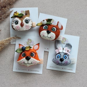 Animal baby hair clips, woodland birthday party, forest hair accessory, fox barrette, owl hair pin, bunny clips, bear jewelry, Halloween