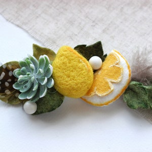 Lemon baby headband, kids hair accessories fruit headpiece, lemon birthday party, first lemon crown, lemon dress, citrus headband.
