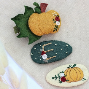 Personalized hair clips, set of three autumn barrette, pumpkin hair accessory, pumpkin jewelry, personalized gifts girl Halloween