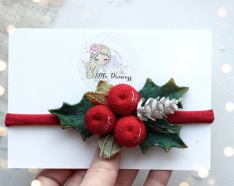Holly berry headband, Christmas baby headbands, first Christmas baby look, Christmas baby accessories, infant headband, newborn headband