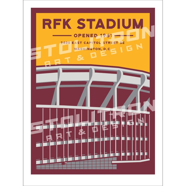 Iconic RFK STADIUM (Colorway 1) Minimalist Poster Print 12x18, 18x24, 24x36 inches Robert F Kennedy Stadium Washington DC