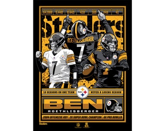 OFFICIALLY LICENSED Ben Roethlisberger Pittsburgh Steelers 18" x 24" Commemorative Print Serigraph Artist Proof Signed by Artist, Stolitron