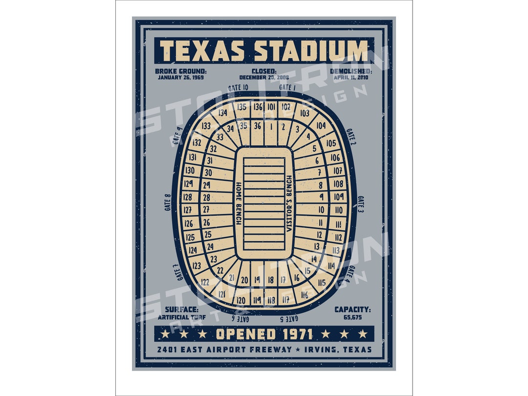 TEXAS STADIUM Seating Chart Diagram Poster Print 12x18, 18x24, or