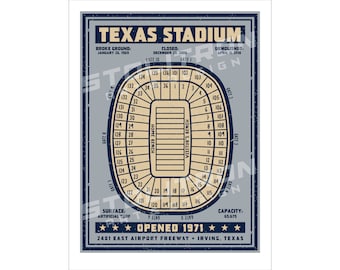 TEXAS STADIUM Seating Chart Diagram Poster Print 12x18, 18x24, or