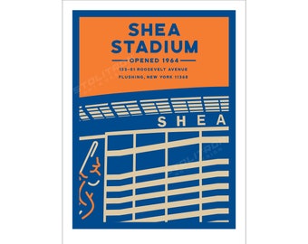 Iconic Shea Stadium Minimalist Poster 12x18, 18x24, or 24x36 inches Flushing Queens, New York Baseball and Football Fans