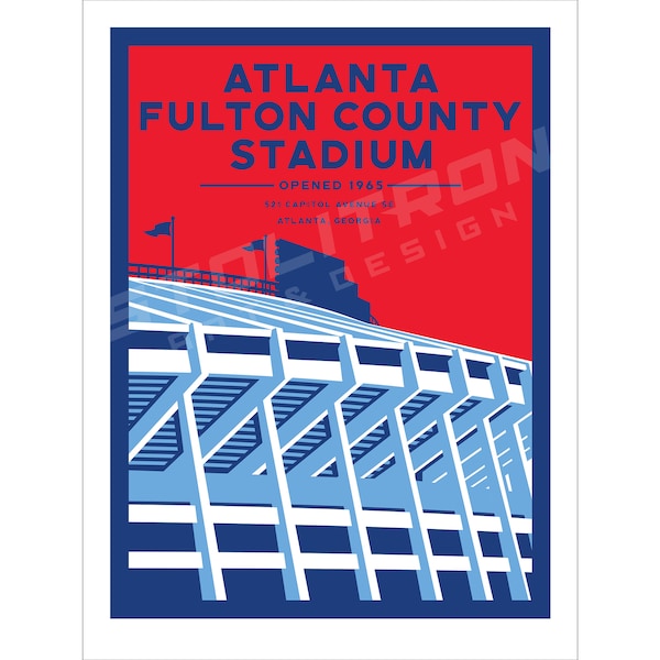 ATLANTA-FULTON COUNTY Stadium Ballpark Minimalist Wall Art Poster 12x18, 18x24, or 24x36 inches Atlanta Georgia Braves Falcons