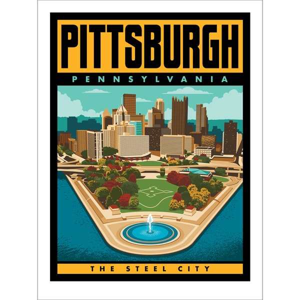 Pittsburgh, PA—Landmark Series Travel Poster 12x18, 18x24, or 24x36