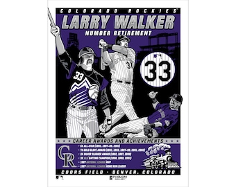 OFFICIALLY LICENSED Colorado Rockies Larry Walker #33 Number Retirement Serigraph Screen Print Poster 18" x 24" Signed/Numbered by Artist