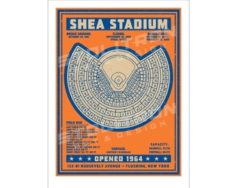 Shea Stadium Seating Chart Diagram Poster 12x18, 16x20, 18x24, or 24x36 inches Concrete Ghost Series Flushing Queens, NY