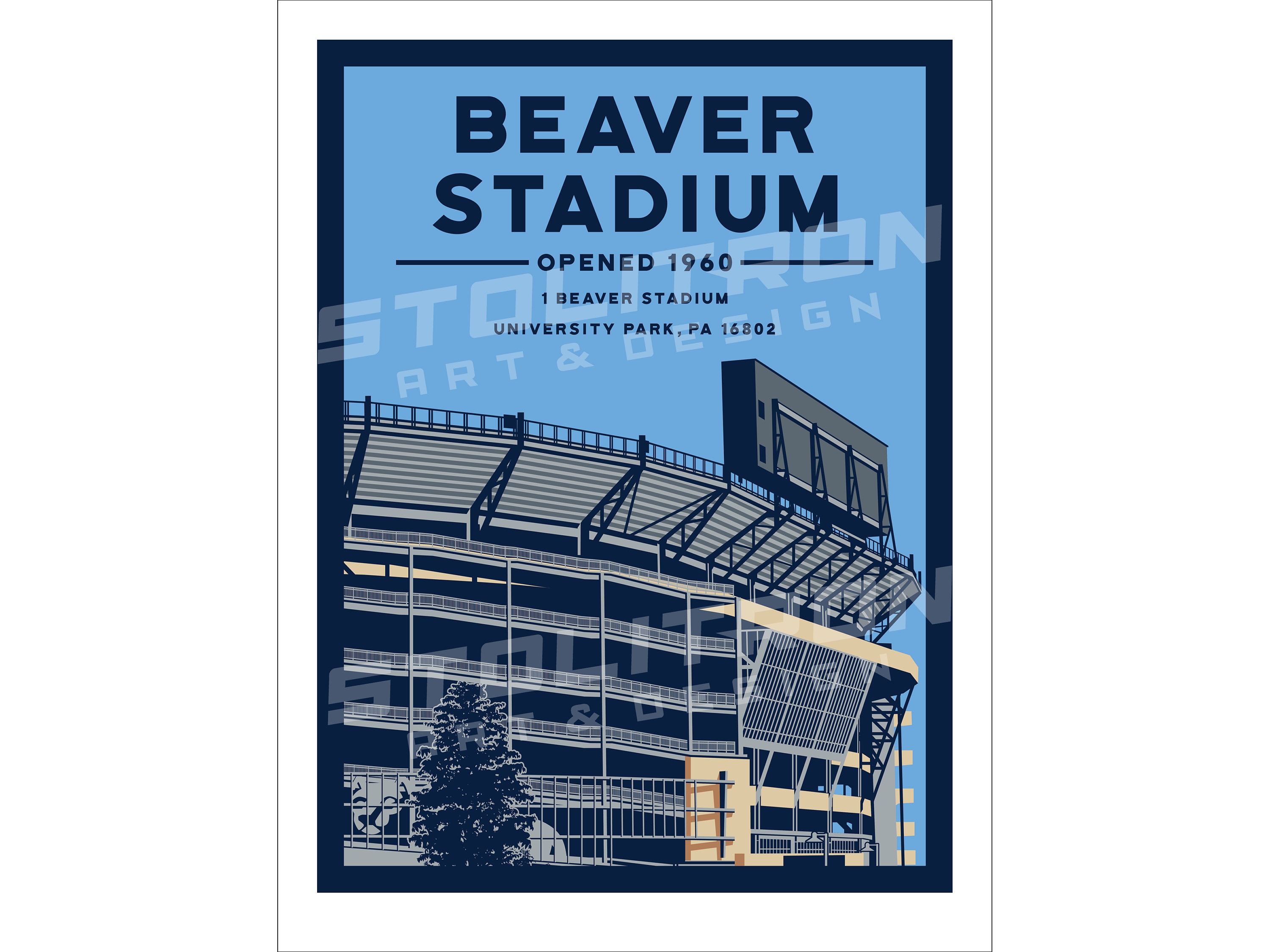 Iconic Minimalist BEAVER STADIUM Wall Art Print Poster 12 X 18, 18