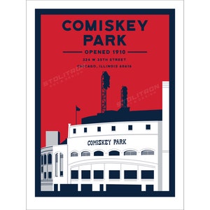 Iconic COMISKEY PARK Stadium Red Version Minimalist Poster 12x18, 18x24, or 24x36 inches Chicago, Illinois Baseball Fans