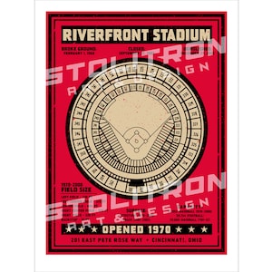 RIVERFRONT STADIUM Seating Chart Diagram Poster 12x18, 18x24, or 24x36 inches Cincinnati, Ohio Reds