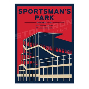 SPORTSMAN&#39;S PARK Stadium Ballpark (Red) Minimalist Poster Print Wall Art Decor 12x18, 18x24, or 24x36 inches St Louis, Missouri