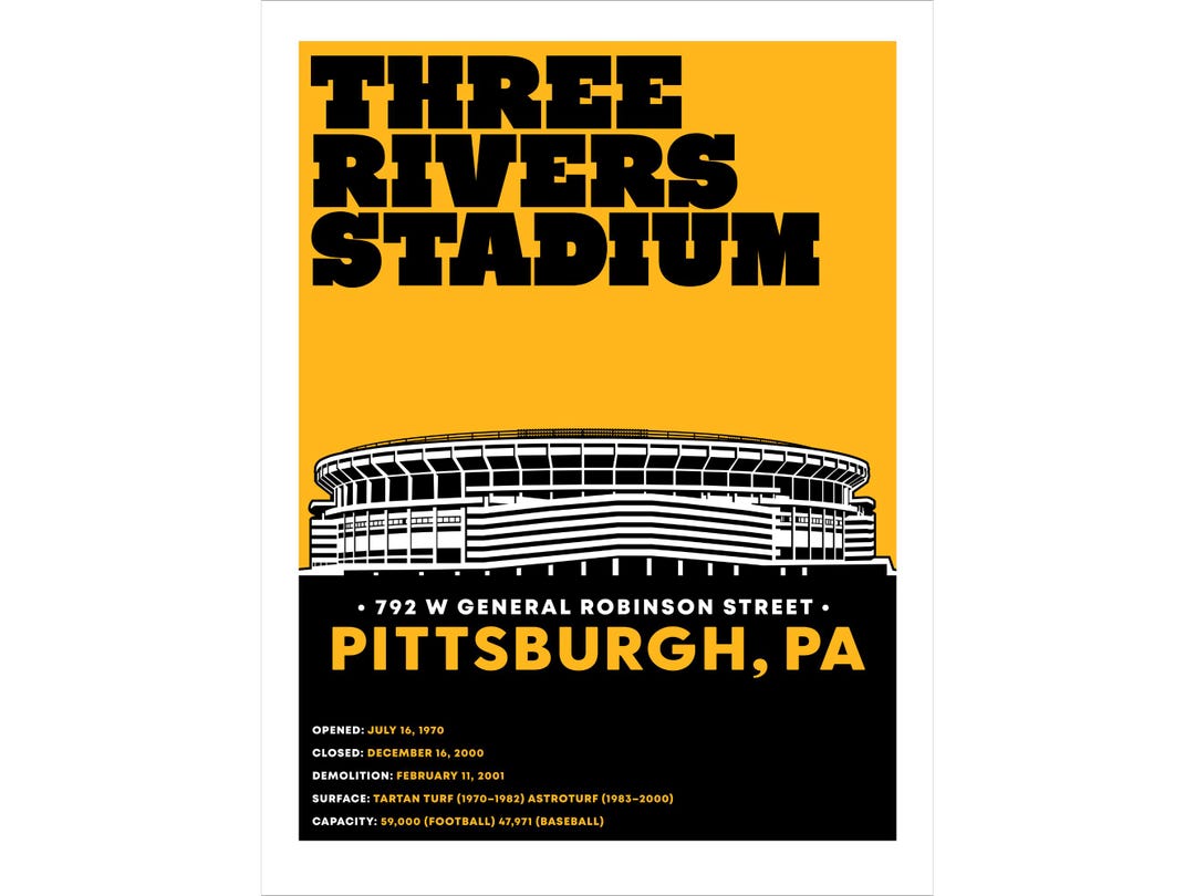 3 Rivers Graphic THREE RIVERS Stadium Retro Graphic Print Poster Pittsburgh PA 12x18 ...