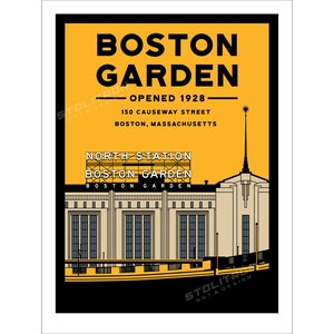 BOSTON GARDEN Yellow Arena Minimalist Poster Print Wall Art 12x18, 18x24, or 24x36 inches Massachusetts Bruins Celtics