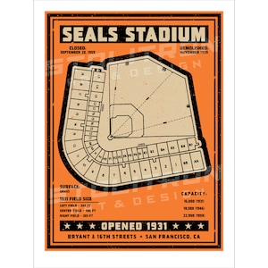 SEALS STADIUM Seating Chart Diagram Poster 12x18, 18x24, or 24x36 inches Concrete Ghost Series San Francisco, CA