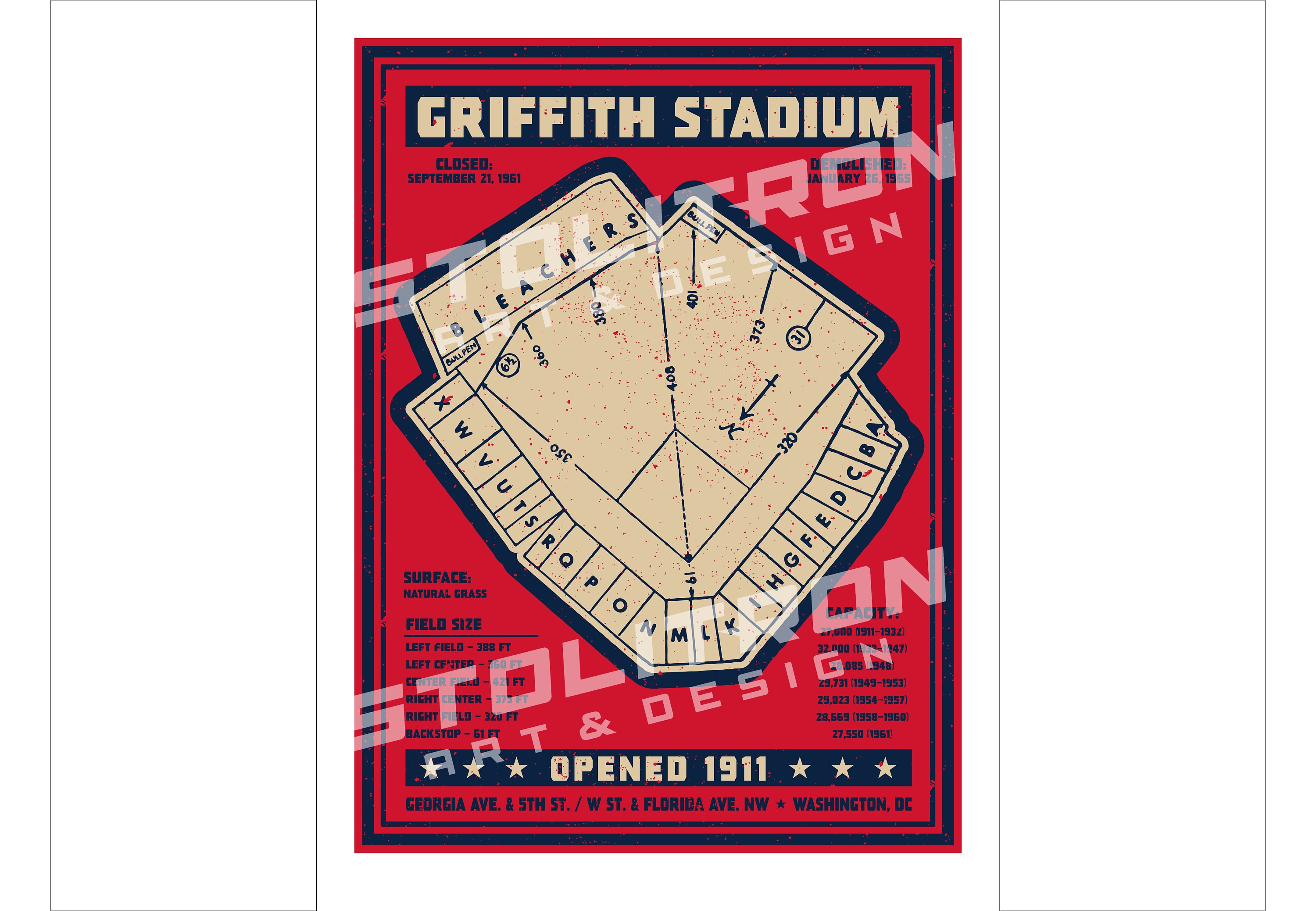 Iconic GRIFFITH STADIUM Seating Chart Diagram Poster Print 12x18