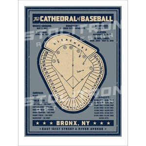 CATHEDRAL of BASEBALL/Yankee Stadium Seating Chart Diagram Poster 12x18, 18x24, or 24x36 inches Concrete Ghost Series New York