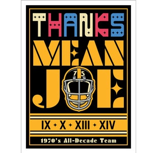 THANKS, MEAN JOE Art Print Poster Pittsburgh Steelers Football 12x18, 18x24, or 24x36 inches