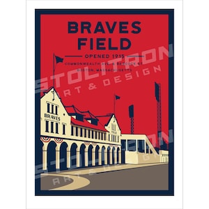Iconic BRAVES FIELD Minimalist Poster 12x18, 18x24, or 24x36 inches Boston, MA