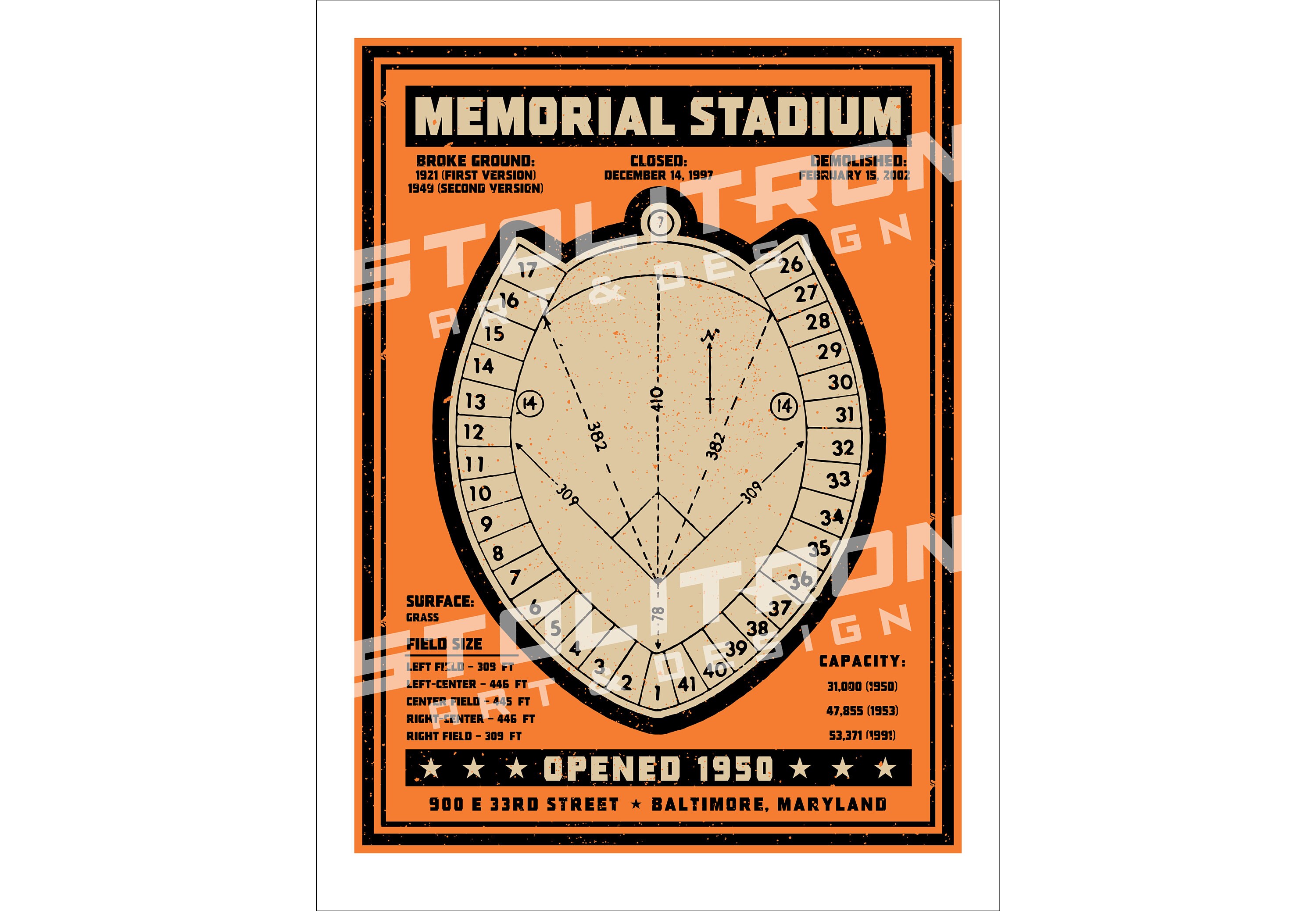 MEMORIAL STADIUM Seating Chart Diagram Poster 12x18, 18x24, or