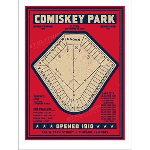 COMISKEY PARK Stadium Seating Chart Diagram Red Art Print Poster 12x18, 18x24, or 24x36 inches Chicago, Illinois Baseball Fans