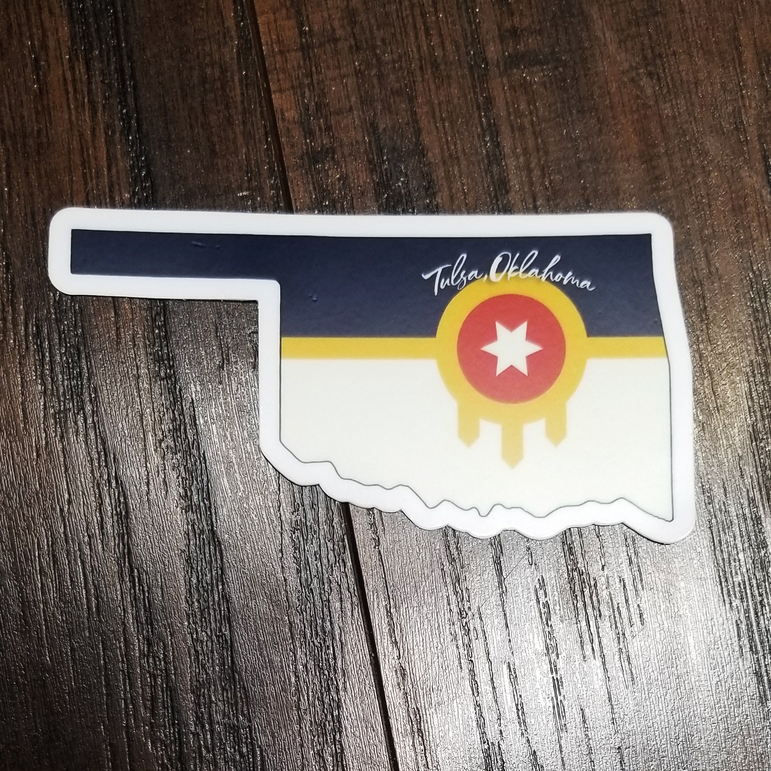 Oklahoma State Outline Tulsa Flag Sticker Tulsa,oklahoma Script OK