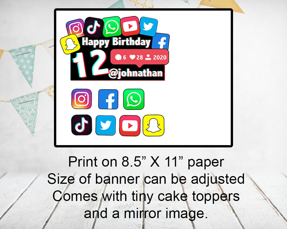 Social Media Apps Theme Birthday Cake Topper Printable Etsy