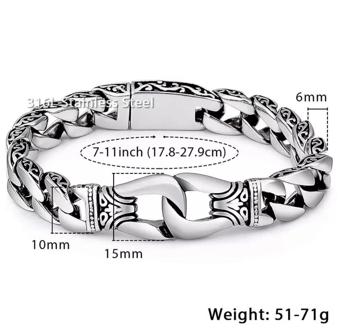 Stainless Steel Silver Black Men Women Bracelet - Etsy UK