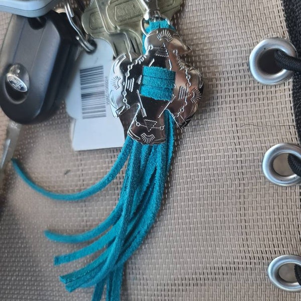 Western Keychain with leather fringe and concho