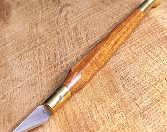 Handmade Mulga Wood Hobby Knife – Brass Blade Holder, Xacto Compatible