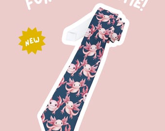Axolotl Party Necktie | Men's Unisex Tie | Business Casual | Formal Wedding | Weirdcore, Animal, Pet Unique, Novelty, Funny, Gift, For Him